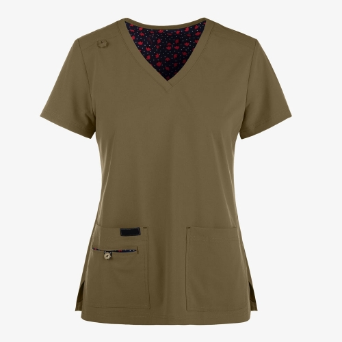 Women 4 Pocket STRETCH V Neck Scrub Top